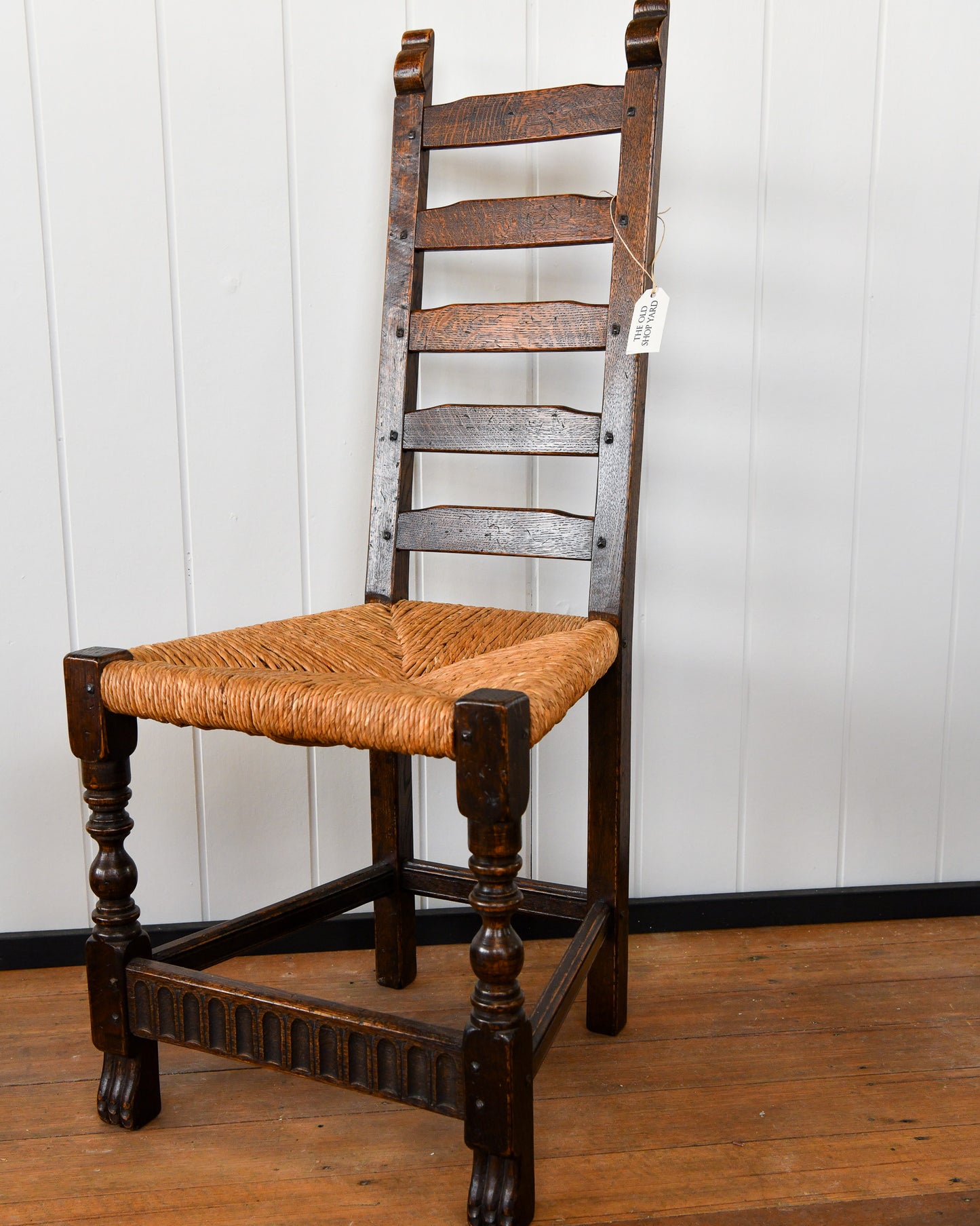 Antique English Ladderback Rush Dining Chairs