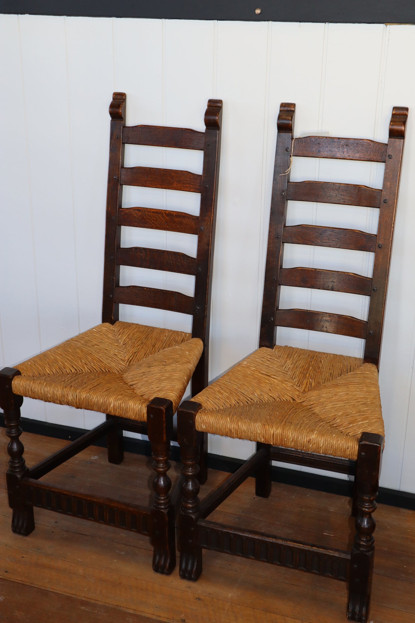 Antique English Ladderback Rush Dining Chairs