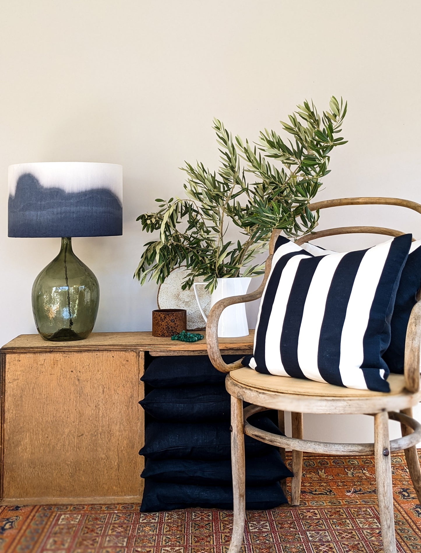 Nautical stripe linen cushion