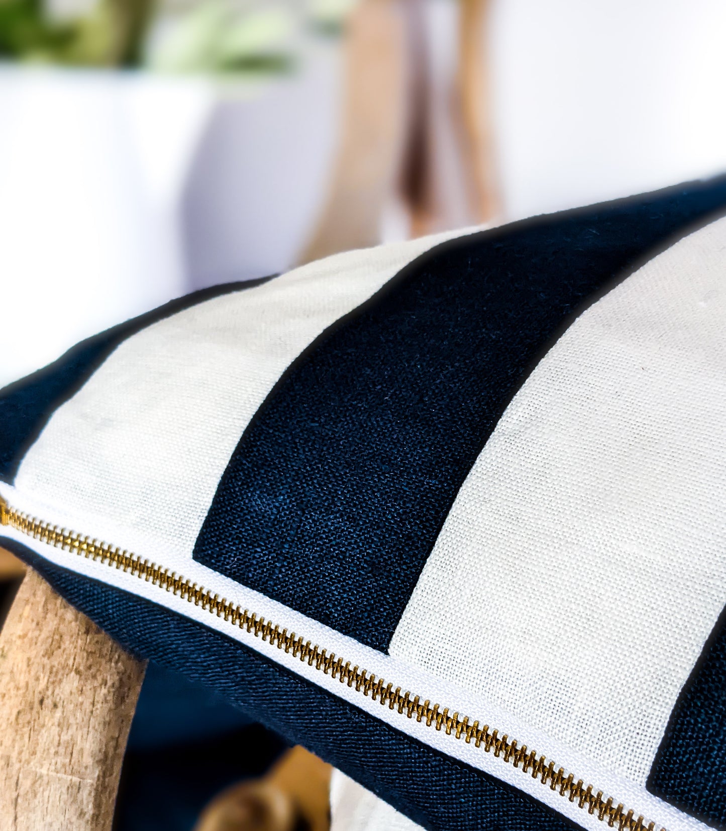 Nautical stripe linen cushion