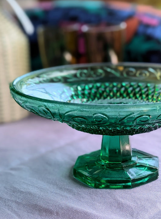 Art Deco Green Glass Cake Stand