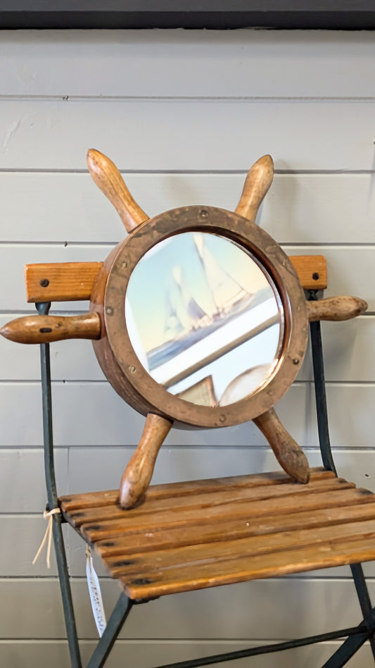 Vintage Miniature Ships Wheel Mirror