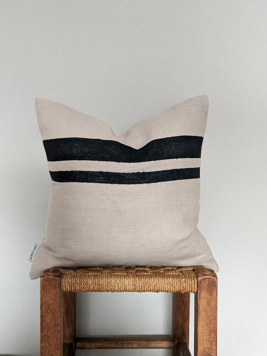 Linen Stripe Cushion - Natural and Black